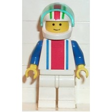 ver012 Vertical Lines Red and Blue - Blue Arms - White Legs, White Red-Green Striped Helmet, Trans-Light Blue Visor 